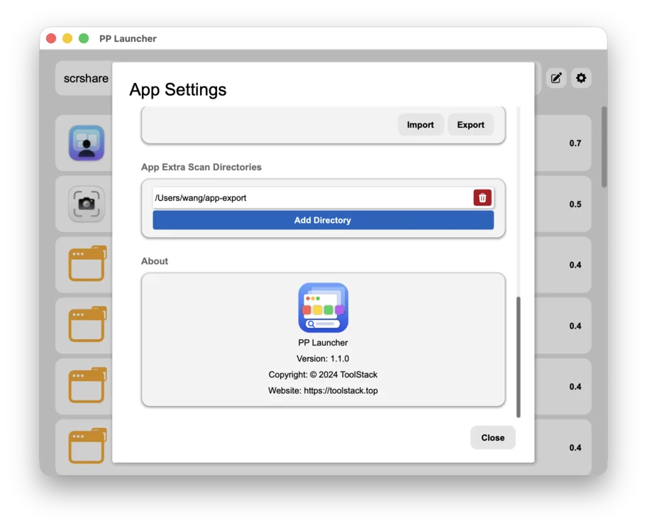 8. Import / export & extra scan directories